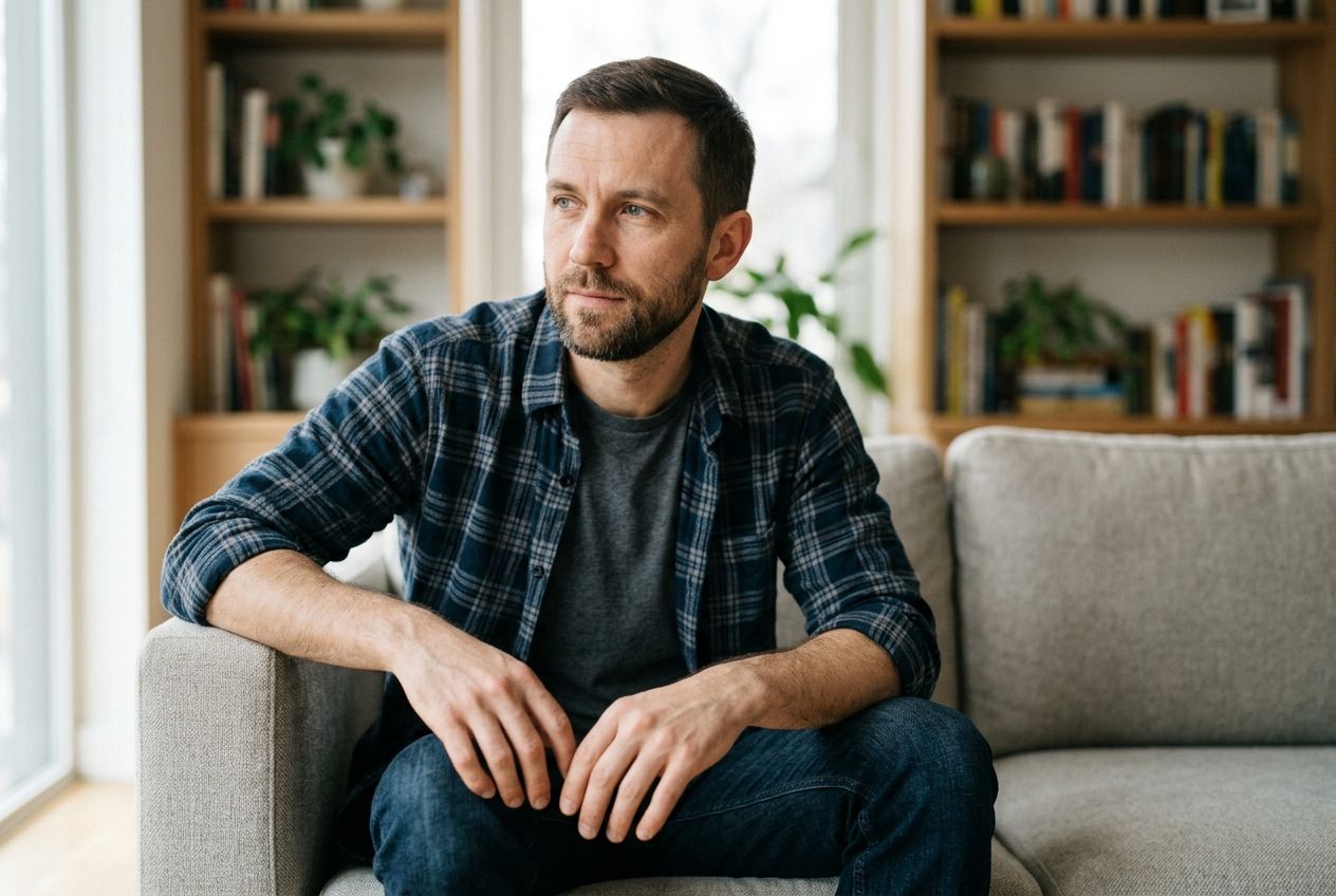 Капельница для печени — мужчина сидит на диване